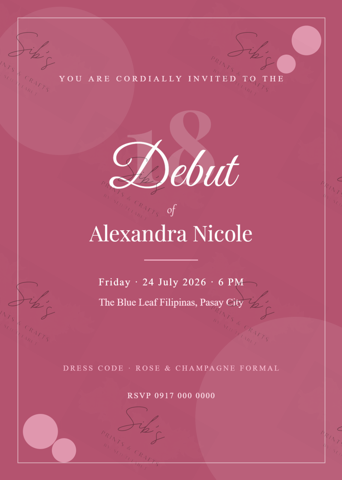 Dreamy Rose Debut Invitation