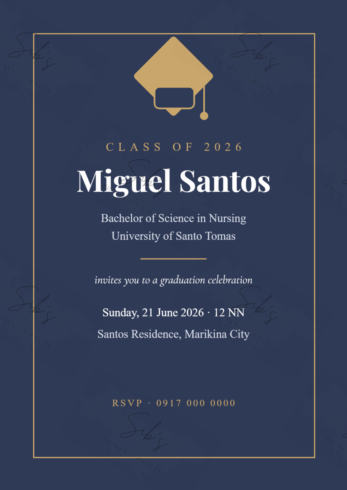 Navy & Gold Graduation Invitation